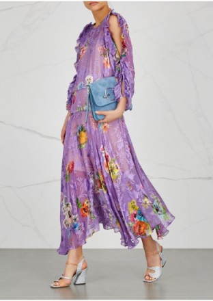 PREEN BY THORNTON BREGAZZI Ermin floral-devoré silk-blend dress ~ purple split sleeve dresses