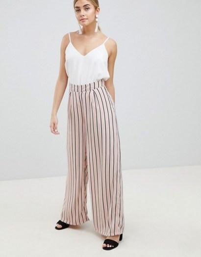 PrettyLittleThing Striped Wide Leg Trousers in pink - flipped