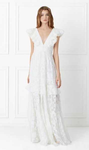 RACHEL ZOE Violet Fil Coupe Gown | plunge front frill trimmed gowns - flipped