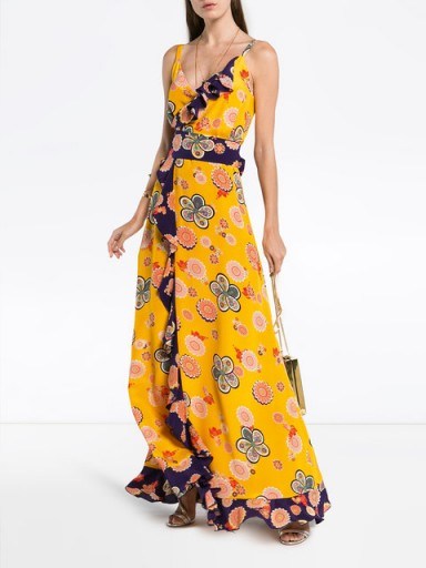 RACIL Silk Geisha Floral Maxi Dress ~ long yellow ruffled dresses ~ summer event - flipped