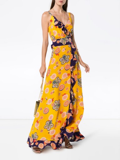 RACIL Silk Geisha Floral Maxi Dress ~ long yellow ruffled dresses ~ summer event