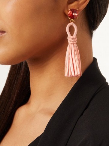OSCAR DE LA RENTA Raffia tassel-drop clip-on earrings ~ statement jewellery - flipped