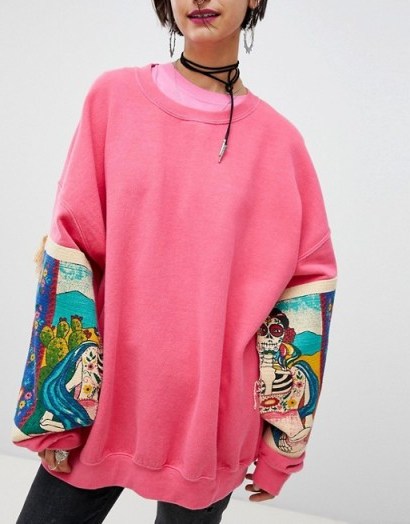 Ragyard Sweatshirt With Patches – pink oversized tops - flipped