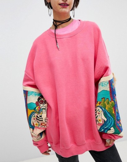 Ragyard Sweatshirt With Patches – pink oversized tops