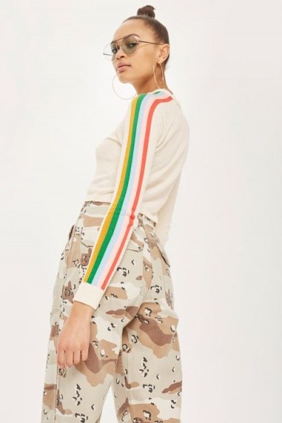 TOPSHOP Rainbow Sleeve Detail Knitted Top ~ striped sleeved tops - flipped