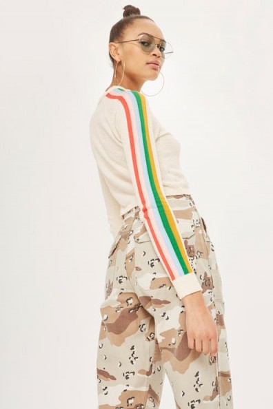 TOPSHOP Rainbow Sleeve Detail Knitted Top ~ striped sleeved tops