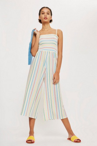 TOPSHOP Rainbow Striped Jumpsuit – shirred fabric – cropped leg jumpsuits – strappy summer style
