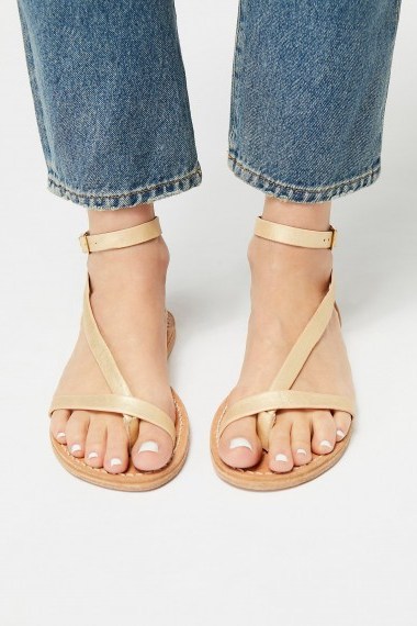 Faryl Robin + Free People Ravine Distressed Sandal Gold | strappy flats - flipped
