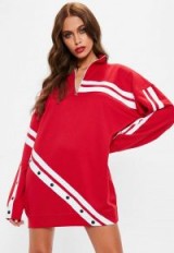Missguided red long sleeve sports stripe sweater dress – sporty looks