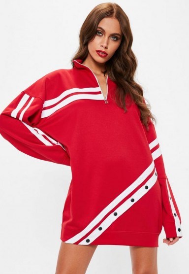 Missguided red long sleeve sports stripe sweater dress – sporty looks - flipped