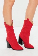 Missguided red mid height heeled western boots – chunky heels
