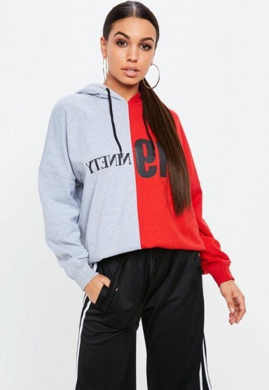 Missguided red spliced 19 ninety hoodie ~ colour block hoodies ~ sporty looks - flipped