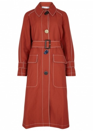 REJINA PYO Hazel contrast-stitch linen-blend trench coat terracotta – belted coats