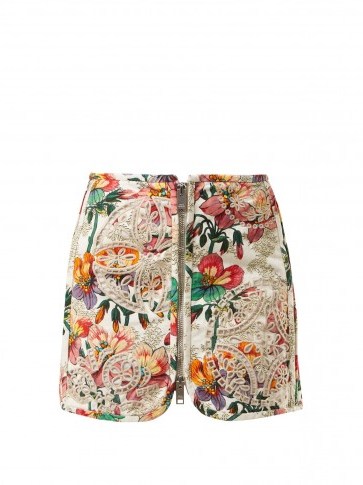 ISABEL MARANT Rilzen Hawaiian-print cotton mini skirt ~ embroidered floral skirts - flipped