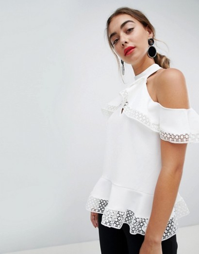 River Island Multi Layer Lace Detail Cold Shoulder Top