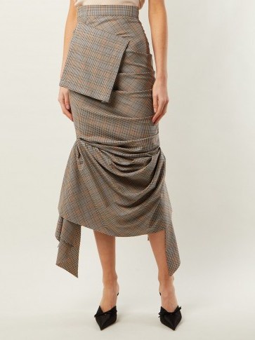 A.W.A.K.E. Ruched checked wool skirt ~ gathered midi skirts - flipped