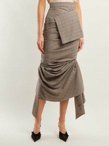 A.W.A.K.E. Ruched checked wool skirt ~ gathered midi skirts