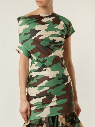 JUNYA WATANABE Ruched-detail camouflage-print jersey top / camo prints - flipped