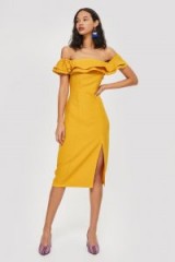 Topshop Ruffle Bardot Midi Dress Ochre ~ yellow off shoulder party dresses