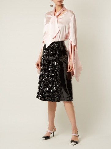 CHRISTOPHER KANE Ruffled patent-leather skirt ~ black shiny A-line skirts - flipped