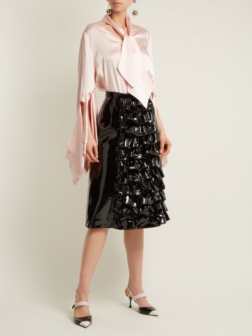 CHRISTOPHER KANE Ruffled patent-leather skirt ~ black shiny A-line skirts