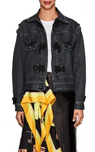 SACAI Knot-Detailed Cotton Denim Trucker Jacket ~ black denim jackets - flipped