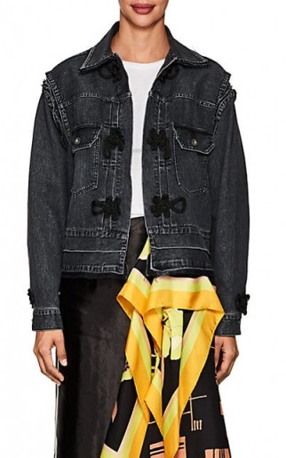 SACAI Knot-Detailed Cotton Denim Trucker Jacket ~ black denim jackets