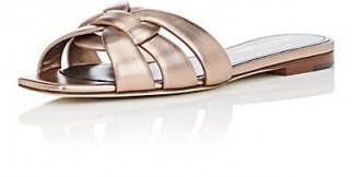 SAINT LAURENT Nu Pieds Metallic Leather Slide Sandals ~ bronze slides - flipped