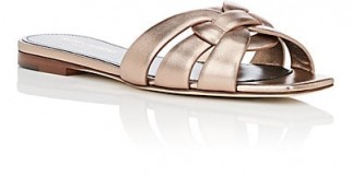 SAINT LAURENT Nu Pieds Metallic Leather Slide Sandals ~ bronze slides
