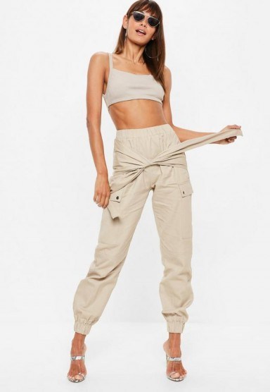 Missguided sand tie waist utility trousers ~ sporty fashion - flipped
