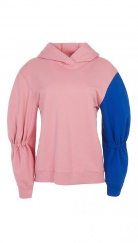 Tibi SCULPTED SLEEVE HOODIE | colourblock hoodies | casual pink hooded tops - flipped
