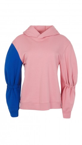 Tibi SCULPTED SLEEVE HOODIE | colourblock hoodies | casual pink hooded tops