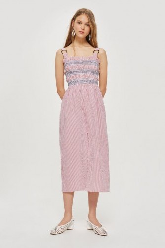 Topshop Seersucker Stripe Midi Shift Dress | front gathered summer dresses - flipped