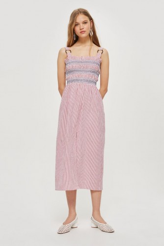 Topshop Seersucker Stripe Midi Shift Dress | front gathered summer dresses