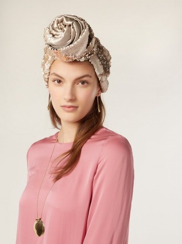 JULIA CLANCEY Sequin-embellished silk turban hat ~ glamorous sparkly turbans ~ vintage style sequined hats - flipped