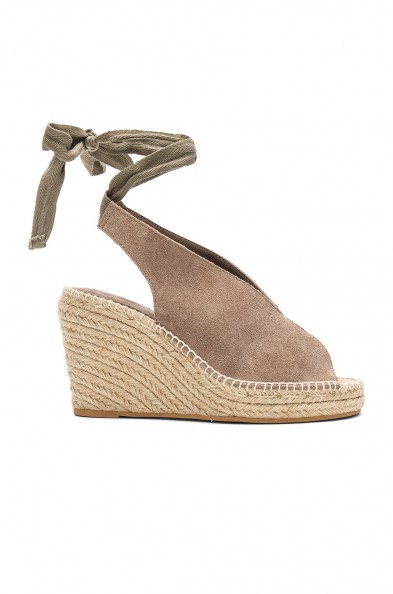 Seychelles INTERRELATED WEDGE in TAUPE SUEDE | ankle wrap wedges