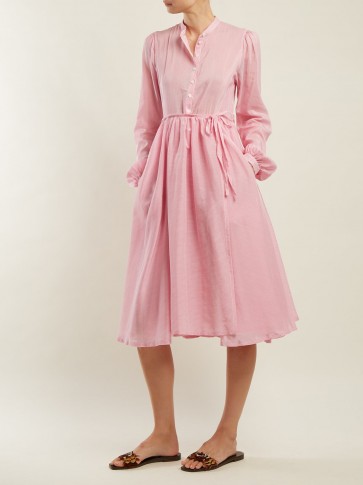 THIERRY COLSON Shanagar striped midi dress ~ pink gathered waist full skirt dresses