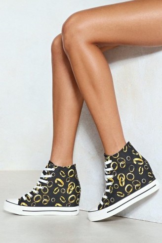 NASTY GAL Should of Put a Ring on It Wedge Sneaker | printed wedged trainer - flipped