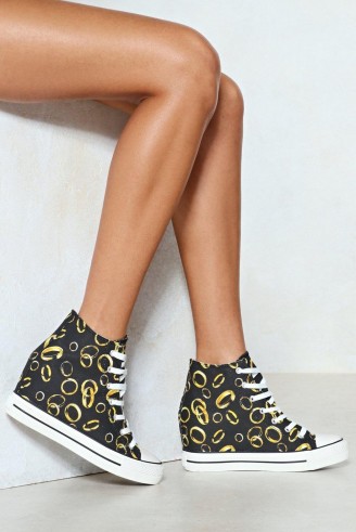 NASTY GAL Should of Put a Ring on It Wedge Sneaker | printed wedged trainer