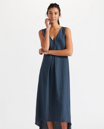 JIGSAW SILK VISCOSE MAXI DRESS BLUE STEEL / sleeveless high-low dresses - flipped