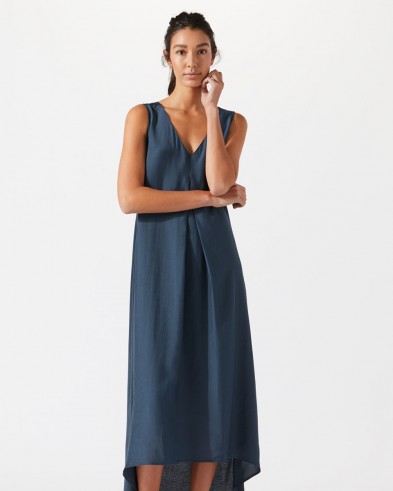 JIGSAW SILK VISCOSE MAXI DRESS BLUE STEEL / sleeveless high-low dresses