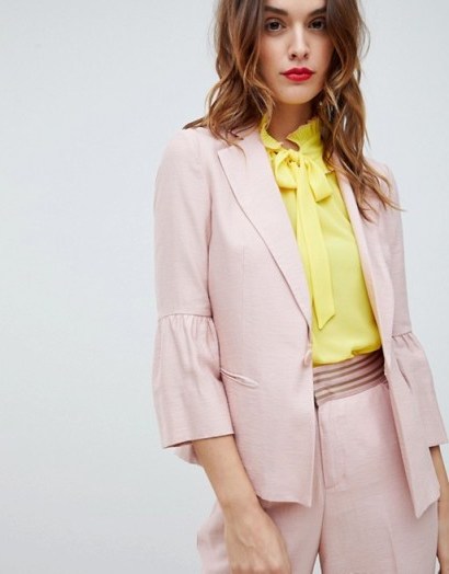 Sisley Fluted Sleeve Tailored Jacket – pink suit jackets - flipped