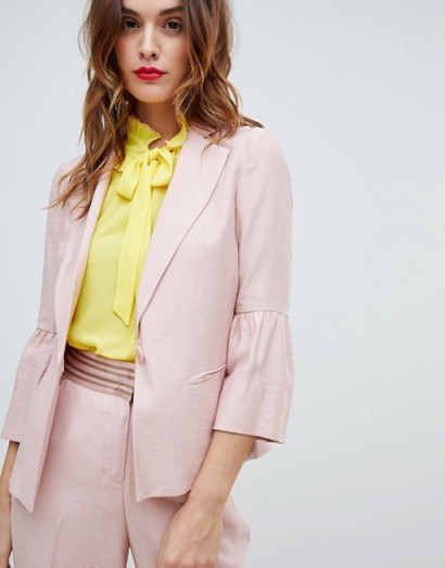Sisley Fluted Sleeve Tailored Jacket – pink suit jackets
