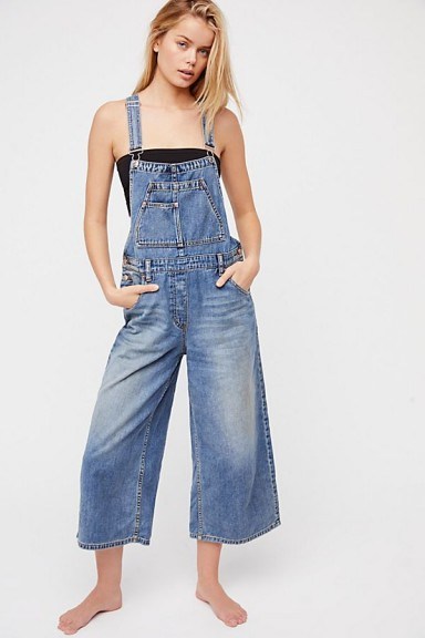We The Free Slouchy Cropped Overall Moonseed | blue denim dungarees - flipped