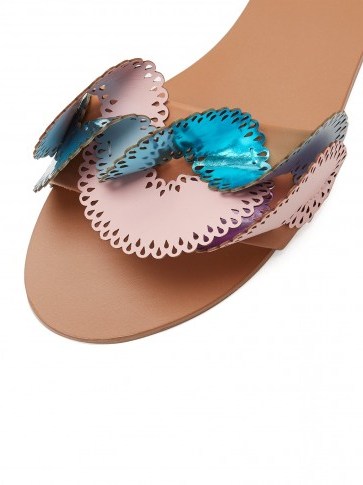 SOPHIA WEBSTER Soleil laser-cut ruffle leather slides ~ metallic-blue and pink ruffled flats - flipped