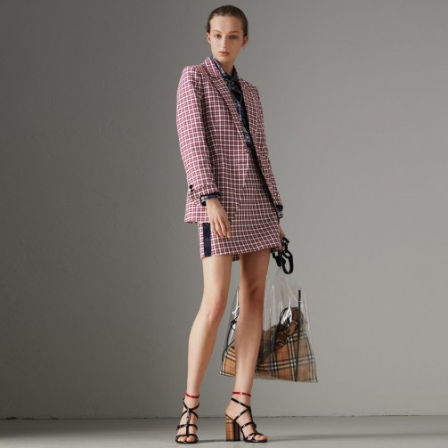 Burberry Stripe Detail Check Cotton Mini Skirt ~ burgundy check skirts