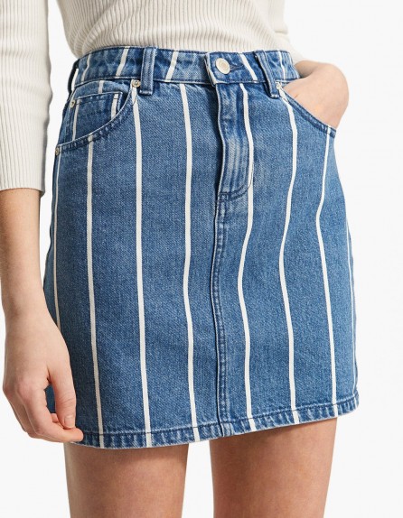 STRADIVARIUS Striped denim fabric mini skirt | stripy skirts