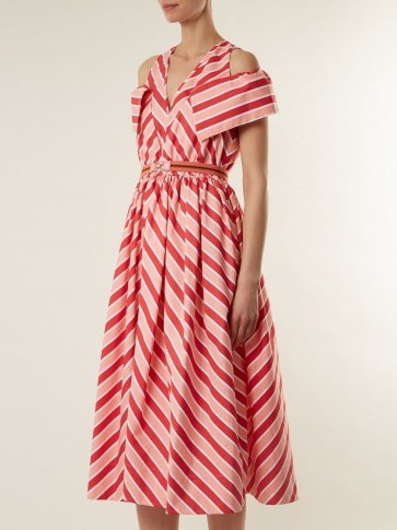 FENDI Striped off-the-shoulder cotton-poplin dress ~ vintage style summer dresses - flipped