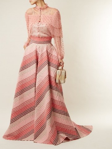 LUISA BECCARIA Striped-jacquard panelled skirt ~ long pink event skirts - flipped