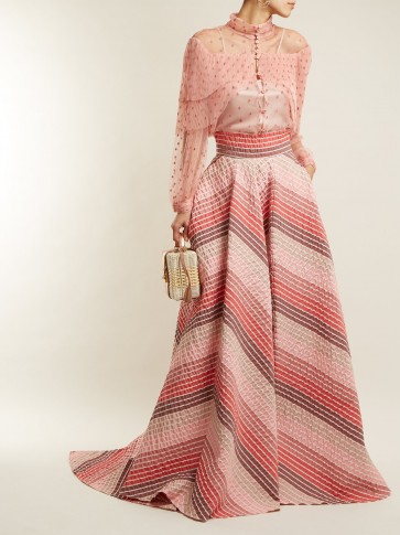LUISA BECCARIA Striped-jacquard panelled skirt ~ long pink event skirts